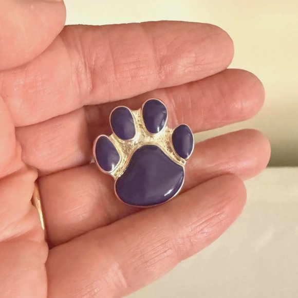 Silver and Purple Paw Print Lapel Pin With Clutch Back 1 inch - Picture 7 of 8